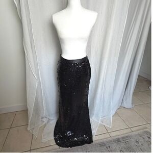 Carmen Marc Valvo Sequin Maxi Skirt Womens Small Black Formal Evening Glam